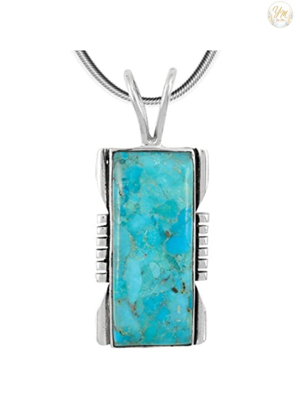 Genuine Turquoise Pendant Necklace 925 Sterling Silver 20" Snake Chain